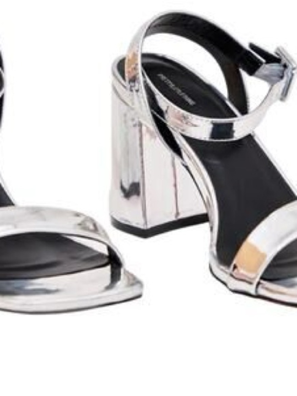 PrettyLittleThing Silver Mirror Block Heel Sandals